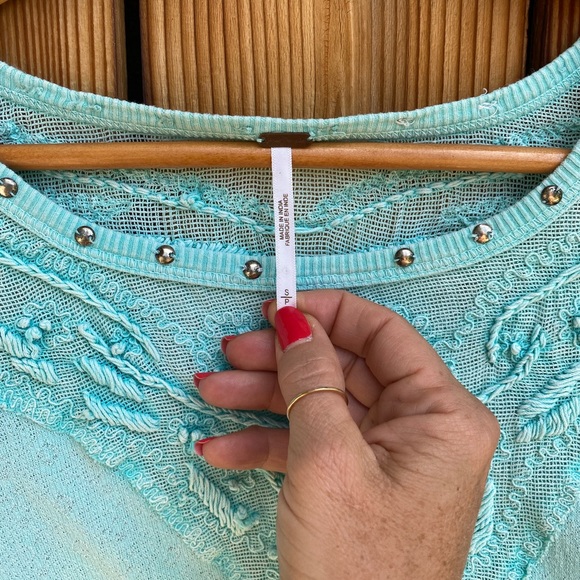 Free People Studded Mesh Aqua Long Sleeve - Picture 8 of 13